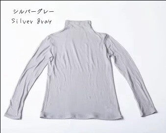 ハイネックインナー 日本製 内側シルク100% シルバーグレー L~LL 送料無料